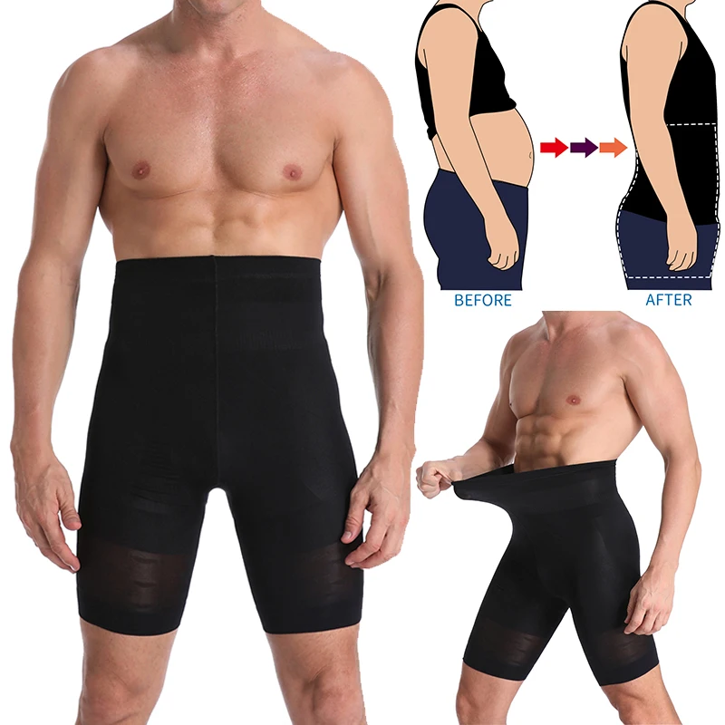 Men Body Shaper Compression Shorts Slimming Shapewear High Waist Pants Belly Control Waist Trainer Modeling Belt Male Underwear