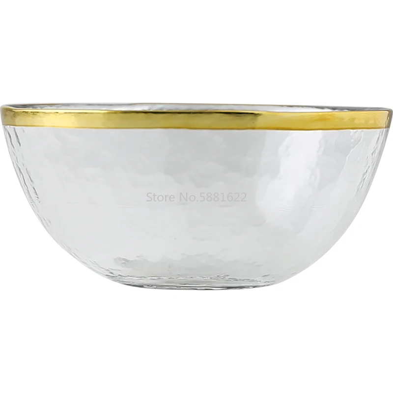 Clear Glass Gold Stroke Tableware Charger Plate Transparent Glass Dinner Cake Food Dessert Plate Bowl Set Table