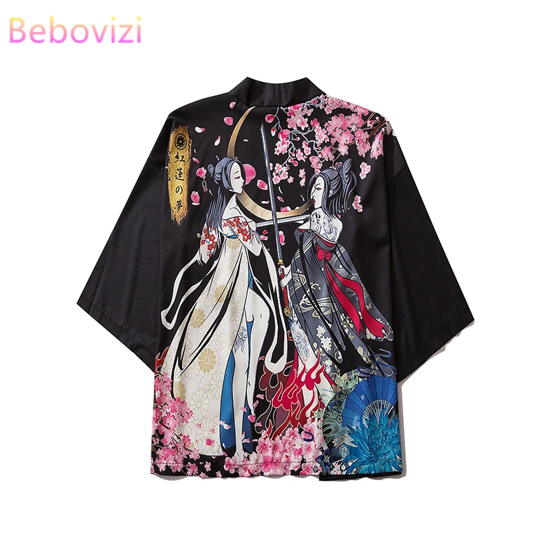 S- XXL Pink Black Harajuku Japanese Fashion Kimono Women Tops and Blouses Men Asian Clothes 2020 Summer Beach  Cardigan