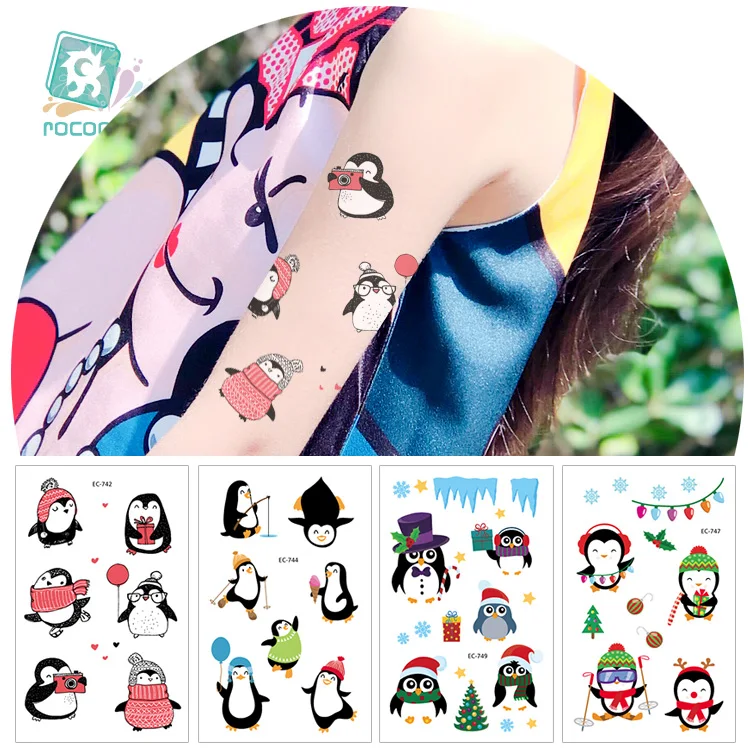 

Rocooart Cartoon Penguin Tattoo For Kid Body Art Waterproof Temporary Tattoo Sticker Cute Fake Taty Children Tatuajes Temporales