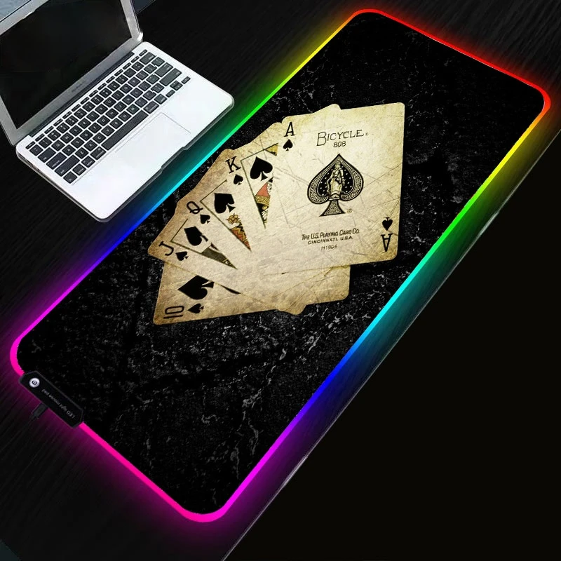 Black Poker RGB Gaming Mouse Pad Computer Notebook PC Gamer Padmouse LED Musepad XXL Backlit Keyboard Mouse Rubber Anti-skid Mat