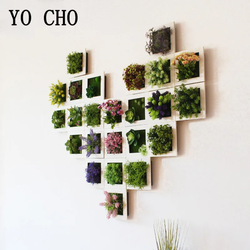 YO CHO Artificial Flowers Succulent Plant Frame 3D Removable Harmless Wall Art Frame Living Room Wedding Party Home Decor Plants