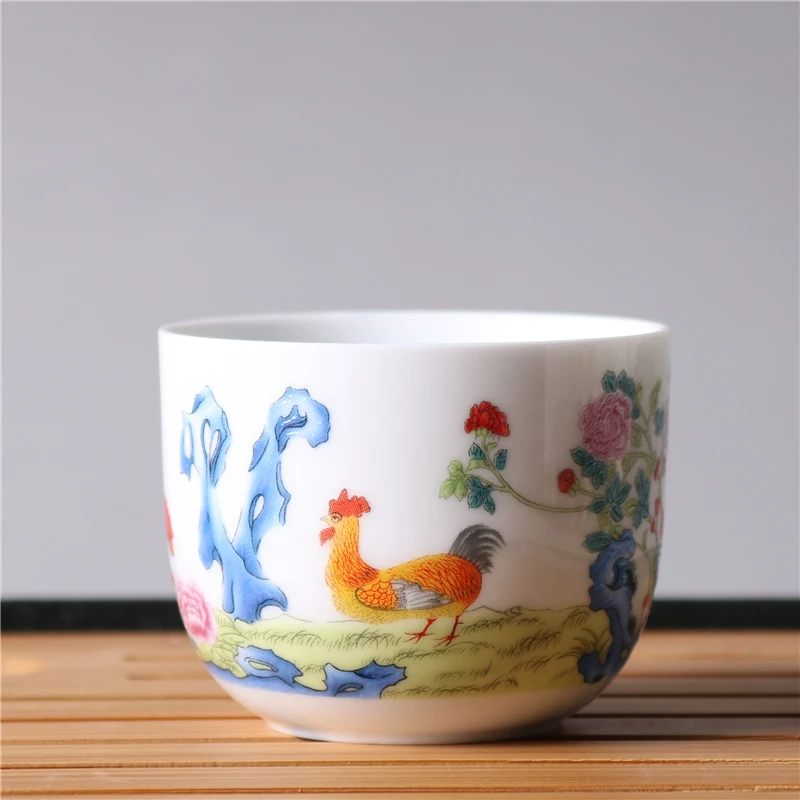 Doucai Chicken Tea Cup, Overglaze Color, Antique Tea Set, Master Teacup, Kung Fu, NO.YZ99