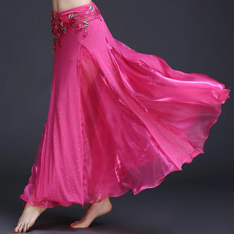 Female Belly Dance Skirt Dance New Indian Dance Bellydance Red Stage performance Slit Long Skirt Costume Bottoms Female Adult