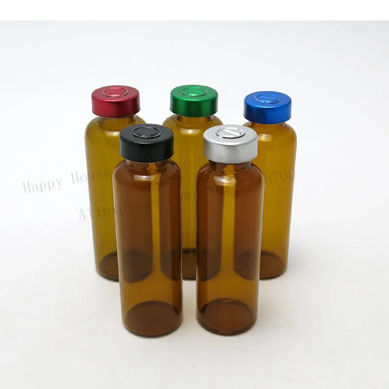 50 x 30ML Amber Injection Glass Vials With Aluminum Flip Cap,30cc Glass Empty Skin Care Medicine Containers&Rubber Stopper