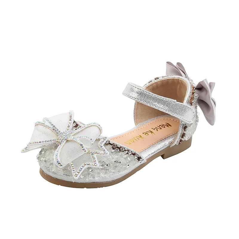 Kids Sandals Rhinestone Bow Girls Princess Shoes Fashion Flats Dance Performance Shoes 2023 Summer New Children Sandals E863