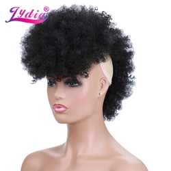 Lydia peruca sintética para extensão capilar, puff afro curto, cacheado, meio comprimento, t1b/rosa vermelho e preto, presilhas coloridas