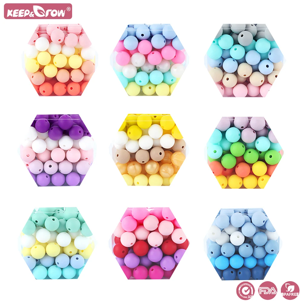 15mm 100pcs Silicone Loose Beads Food Grade Safe Silicone Teether DIY Chewable Colorful Round Ball Baby Teething Beads Baby Toys