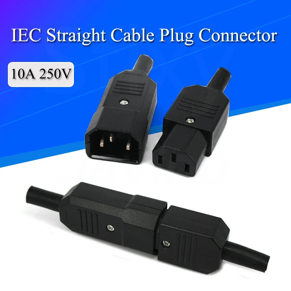 IEC Straight Cable Plug Connector C13 C14 10A 250V Black female&male Plug Rewirable Power Connector 3 pin AC Socket