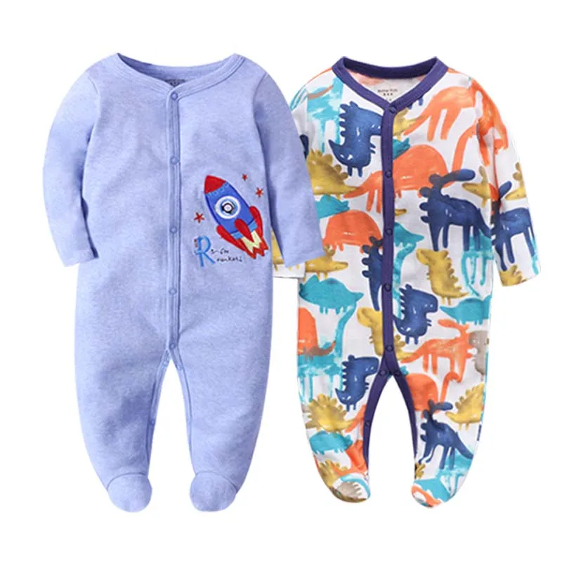 Hot Batch Newborn Baby Boys Girls Sleepers Pajamas Babies Jumpsuits 2 PCS/lot Infant Long Sleeve 0 3 6 9 12 Months Clothes