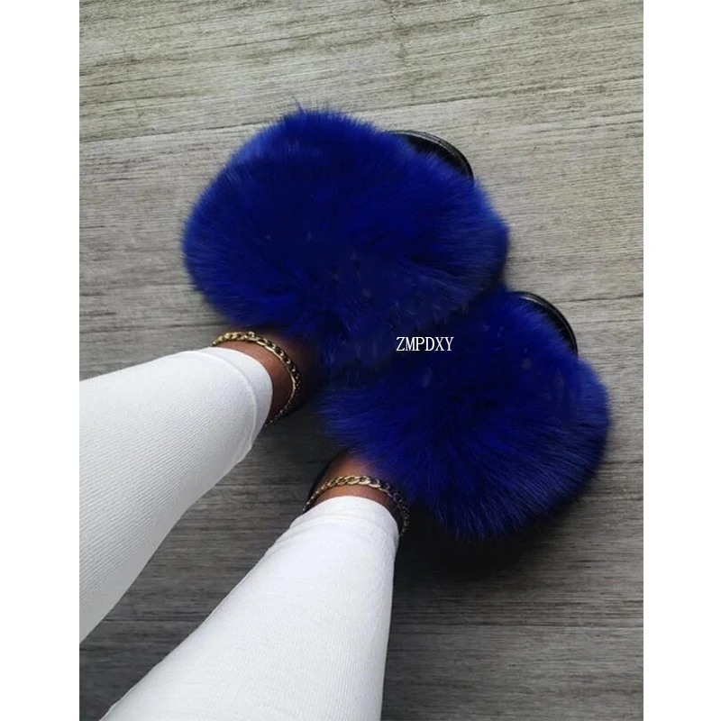 Women Real Raccoon Fur Slippers Plush Warm Slippers Summer Beach Flip Flops Fluffy Fur Slides Fashion Flat Sandals Travel Shoes