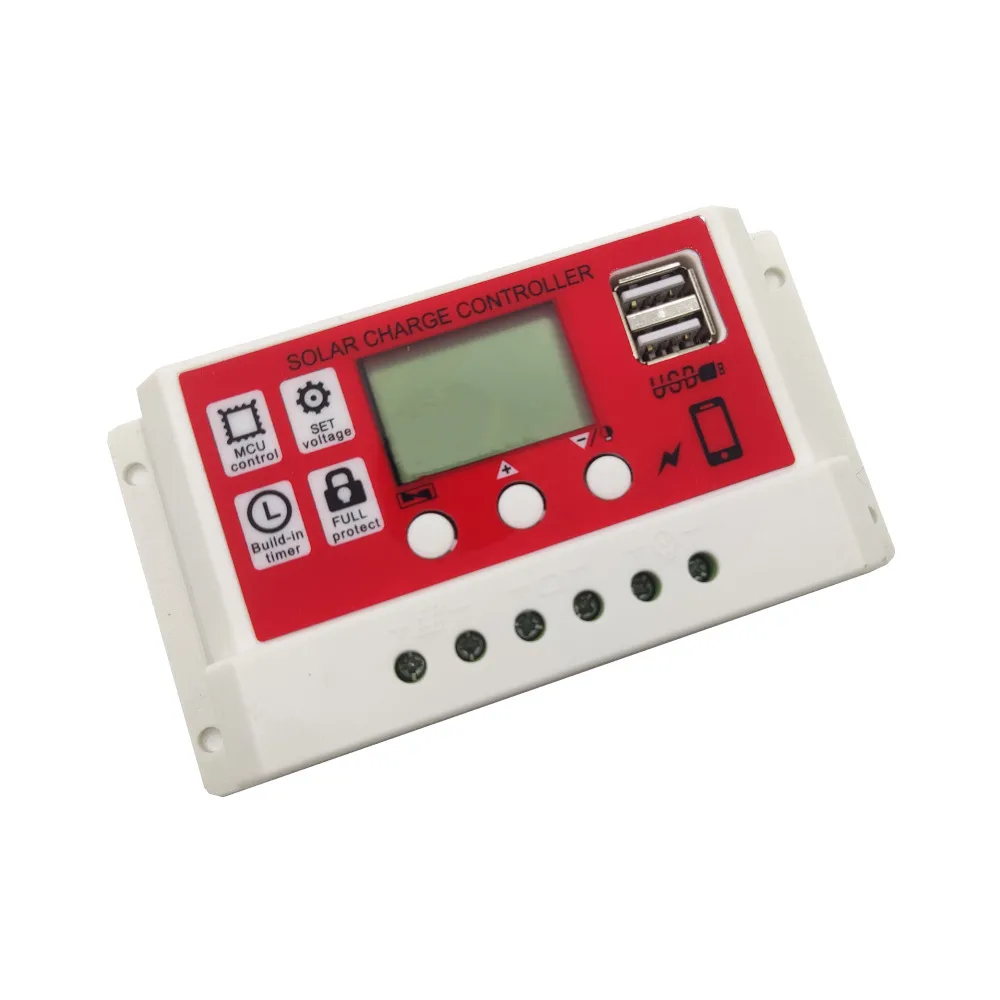 white+red solar controller 12V24V 10A 20A solar charge controller with USB LCD solar battery controller