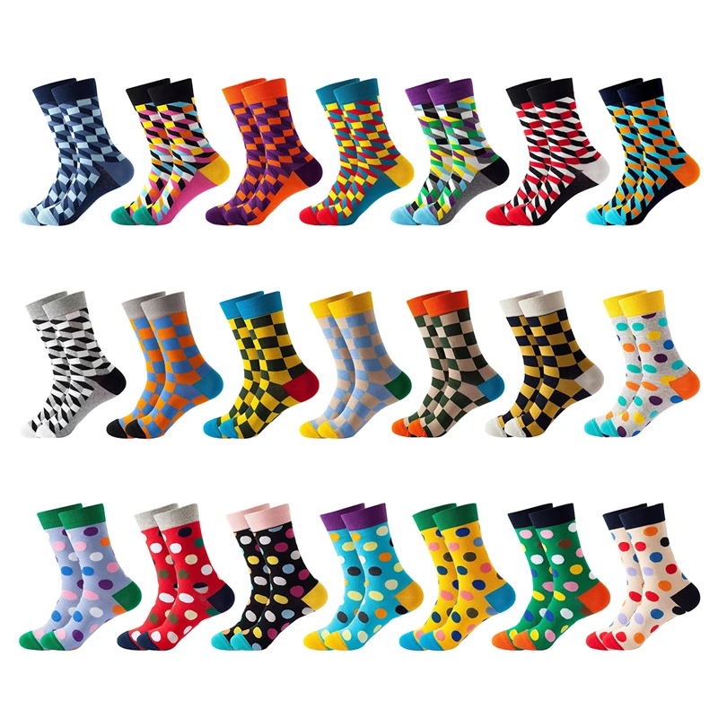 Hot Sale Combed Cotton Fashion Hip Hop Men women Socks Dot Square Diamond Harajuku Skateboard Happy Socks Funny Sokken