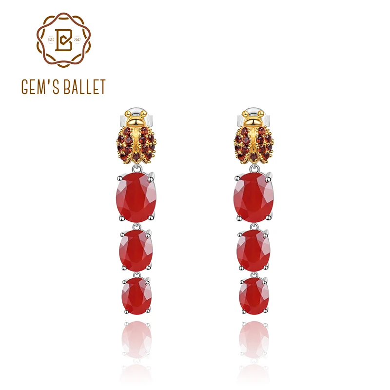 GEM'S BALLET Vintage Red Agate Earrings 925 Sterling Silver Natural Smoky Quartz Gemstone Drop Earrings For Women Fine Jewelry