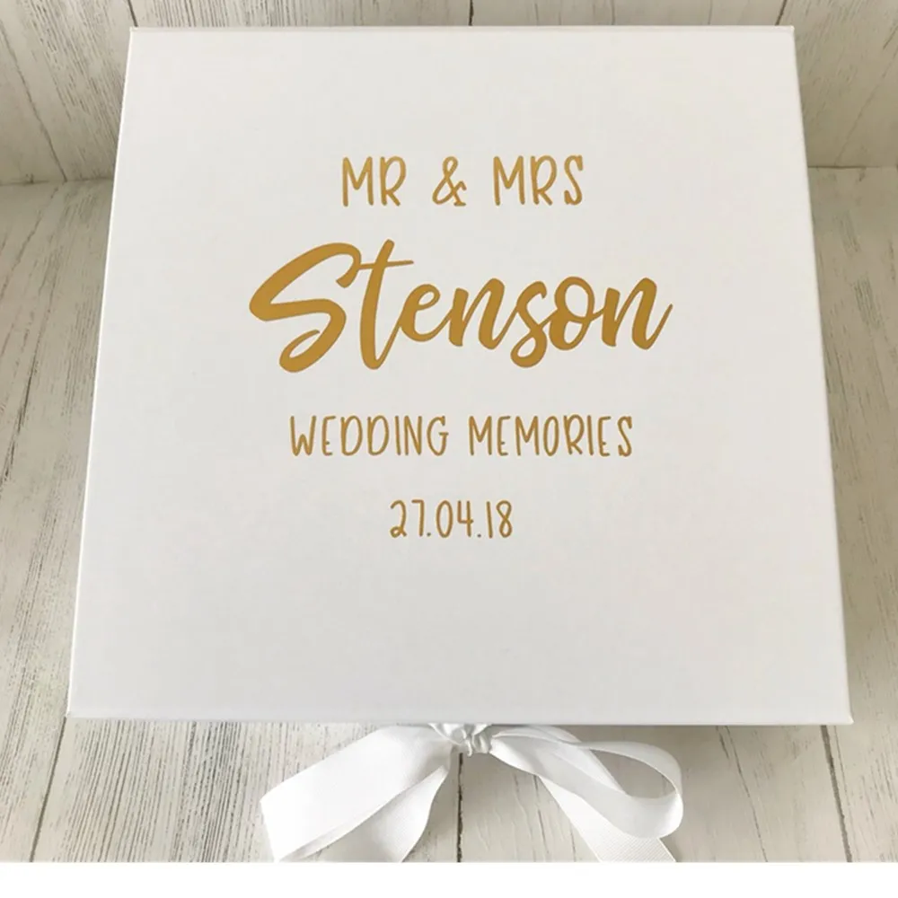 Personalised wedding memory box with gold lettering white cutom Bride keepsake box Birthday gift  box honeymooning memories box,