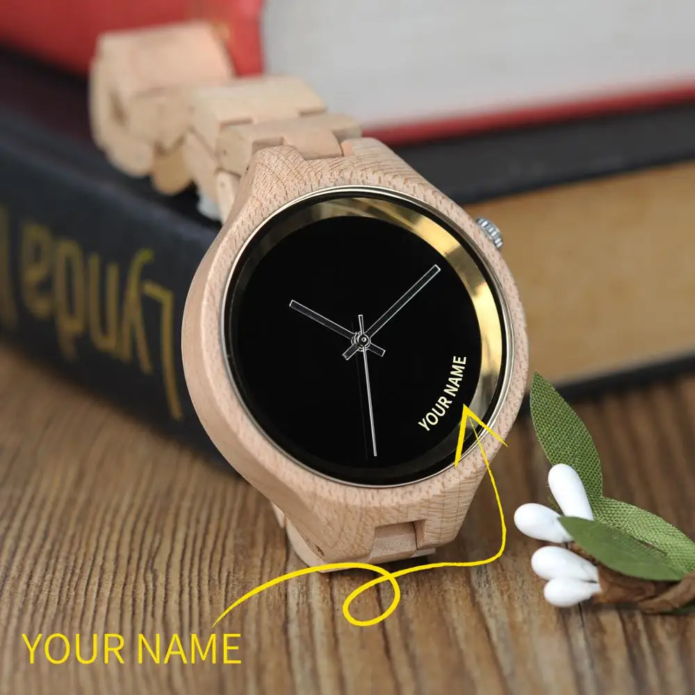 BOBO BIRD Woman Watch Customized Name On Dial Wooden Simple Design Personalized Wristwatch Dropshipping In Gift Box reloj mujer