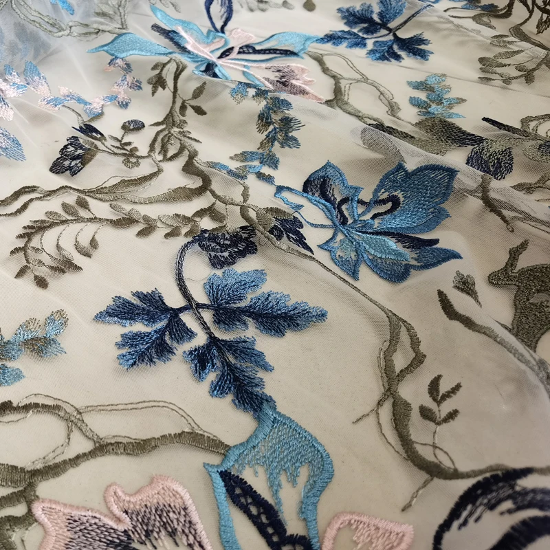 

LASUI 2021 new 2 yards classic Blue flower embroidery mesh fabric diy evening dress dress fabric X0775