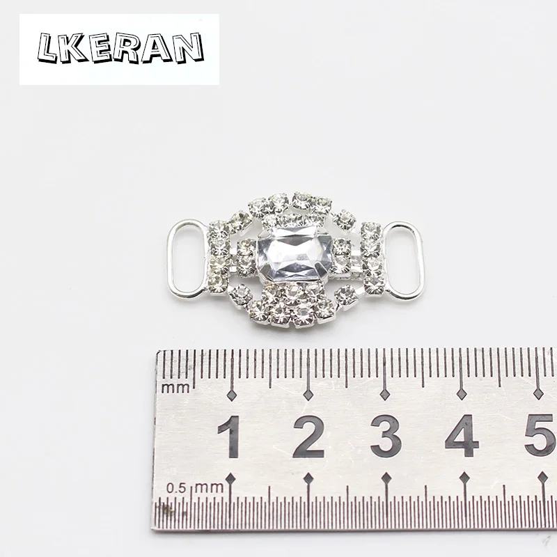 LKERAN 10Pcs 20*34mm Fashion Crystal Buckles Rhinestone Bikini Connector Ribbon Clothing Buckle