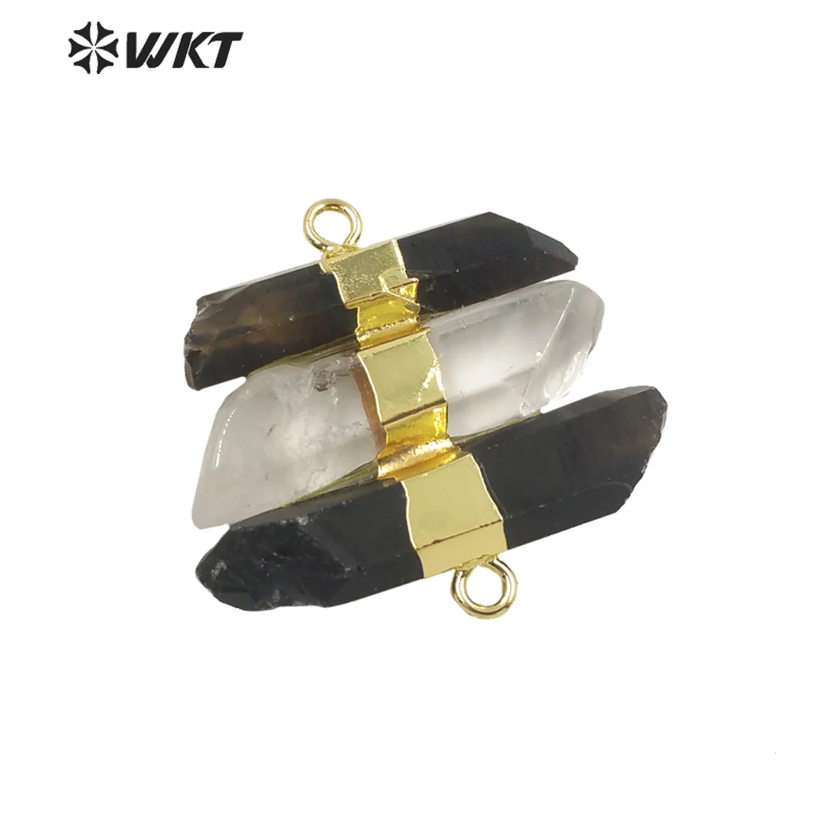 

WT-P1690 Amazing Natural Raw Stone Smoky Quartzs Connectors For Jewelry Necklace Bracelet Design Women Double Loops Pendant