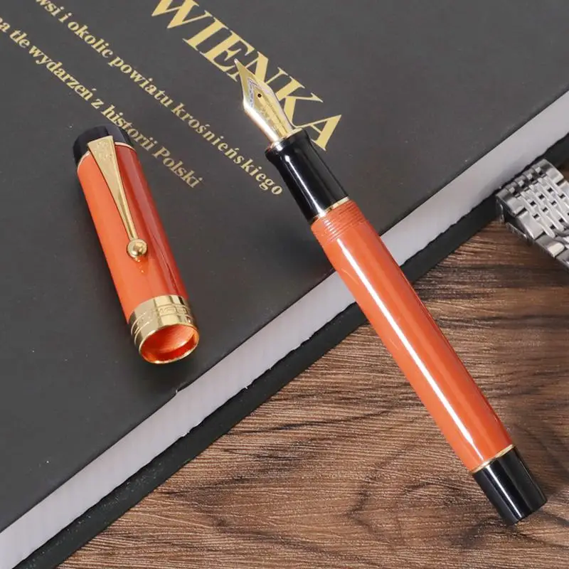 

Jinhao 100 Centennial Resin Fountain Pen EF/F 18KGP M/Bent Nib 0.6 /1.2mm with Converter Orange-Yellow Business Office Gift Pen