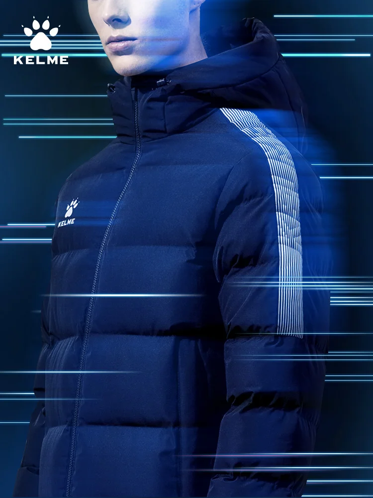KELME Men Winter Jacket Women Long Hooded Sports Training Casual Wear Overcoat Outwear Cotton Padded Warm Coat Men 3991553