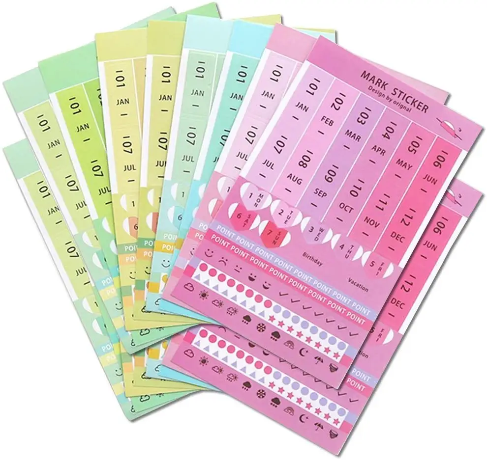 XRHYY Multi-Color Self Adhesive Mini DIY Leather Monthly Calendar Index Tabs for Appointment Book Events Diary Scrapbook Planner