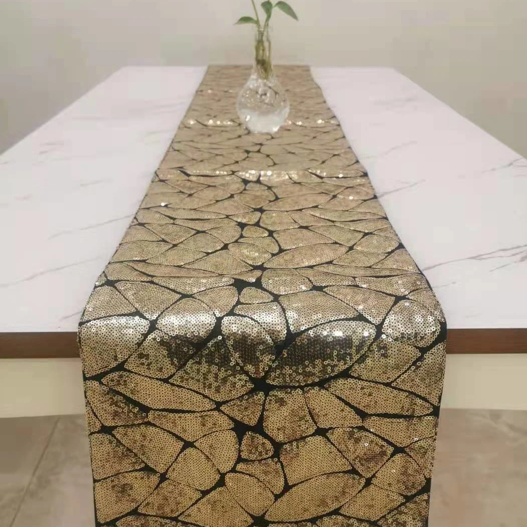 

Luxury Shiny Gold Decorative Sequins Table runner Modern From Factory