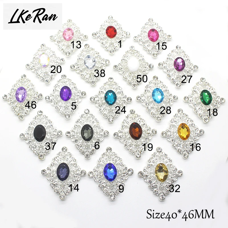 New Fashion 10Pcs 40*46mm Metal Acrylic Crystal Rhinestone Buttons For Craft Embellishment Diy Clothing Decorative Accessories