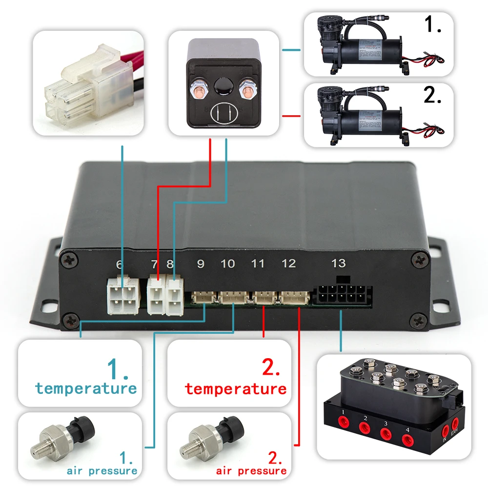 Hot sell air ride suspension Electronic control system with pressure sensor Support Bluetooth-compatible remote and wire control