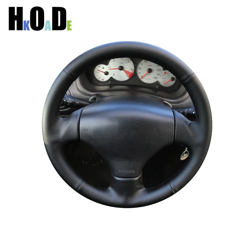 DIY Hand stitch Black Microfiber leather Car Steering Wheel Cover For Peugeot 206 1998-2005 206 SW CC 20032004 2005 206