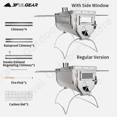 3F UL GEAR 2022 새로운 캠핑 장작 스토브 다기능 피크닉 스테인레스 스틸 베이킹 오븐 겨울 텐트 따뜻한 난방로