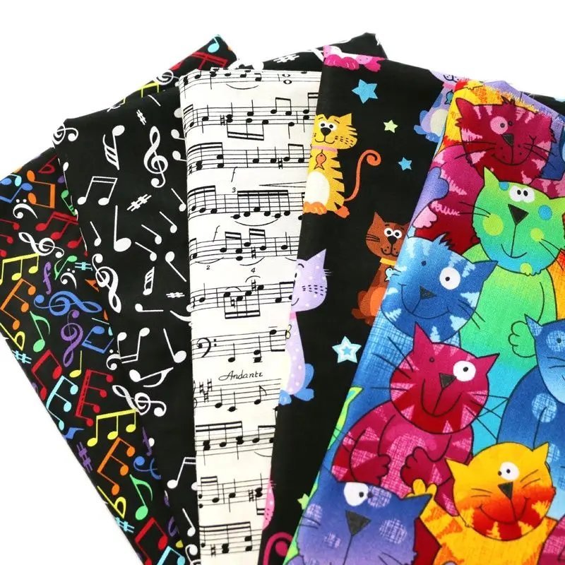 50cm*110cm Music Note Printed Cotton Cloth Craft Diy Zakka Cotton Material Fabric Poplin Cartoon Cat