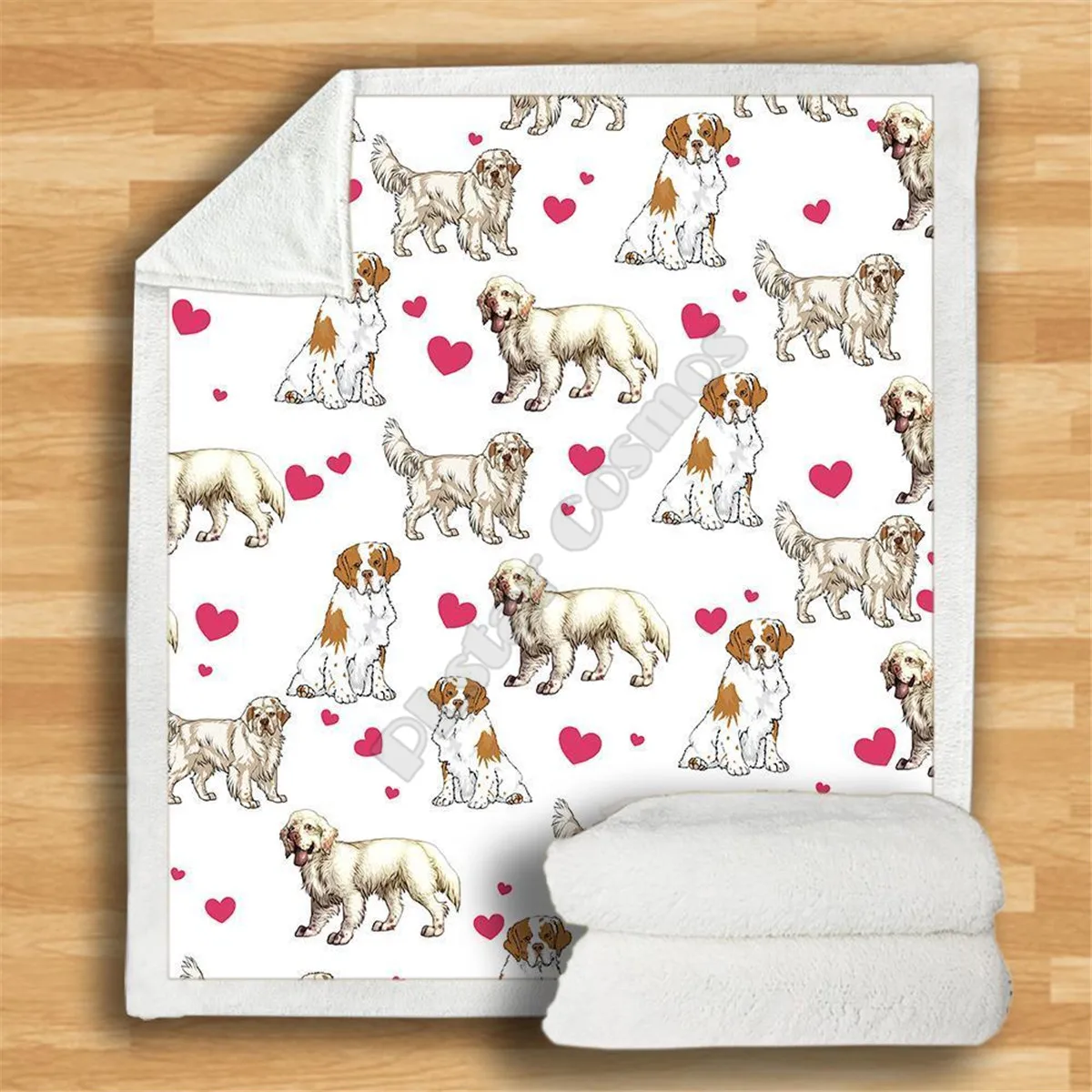 

Love Cute Clumber Spaniel Cozy Premium Fleece Blanket 3D printed Sherpa Blanket on Bed Home Textiles