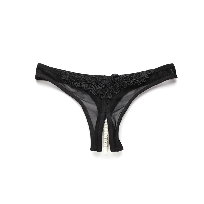 Bragas de malla de encaje Sexy para mujer, Tanga con perlas de masaje, ropa interior erótica sin entrepierna, lencería, regalo de fiesta de novia