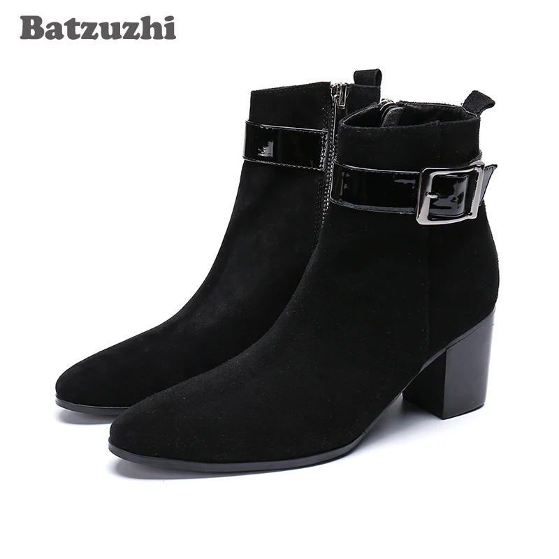 

Batzuzhi Korean Type Men Boots Pointed Toe Black Suede Ankle Boots Men Knight Party Boots for Men Bota Masculina, Big US6-12