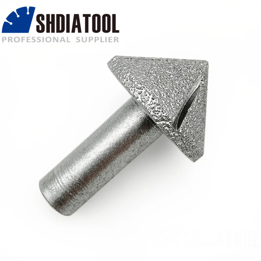 SHDIATOOL No.15 Cone type Vacuum Brazed Diamond Router Bits for Stone Marble Granite 12.7mm Shank for Edge Profile 45 Degree