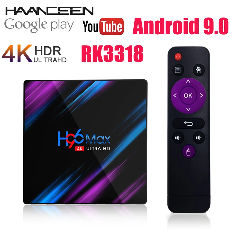 

H96 MAX Smart TV Box Android 9.0 4G 64GB 32G 4K Google Voice Control Assista Wifi BT Media Player H96MAX RK3318 Set Top Box 16GB