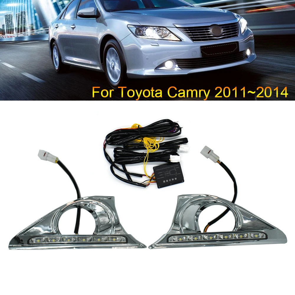 

1 Pair Car DRL 12V Daylight LED Daytime Running Light Replace Fog Lamp Covers Turn Signal Yello For Toyota Camry 2012 2013 2014