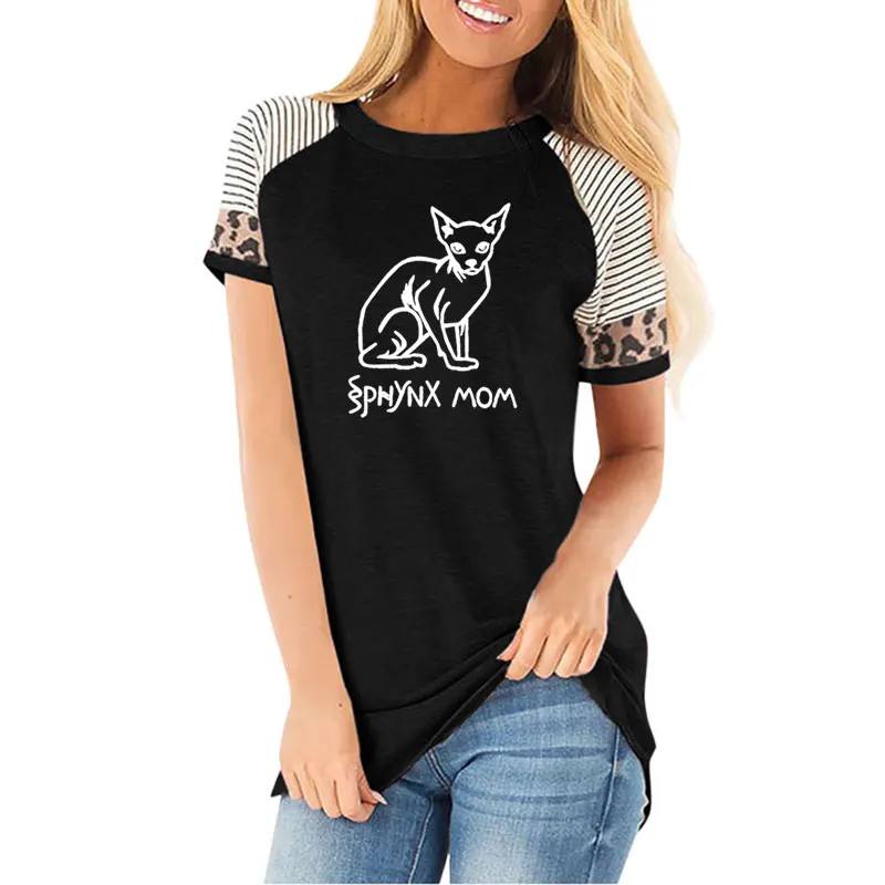 

Women T Shirt Sphynx Mom Printed Tshirt Ladies Short Sleeve Tee Shirt Women Female striped leopard Tops Clothes Camisetas