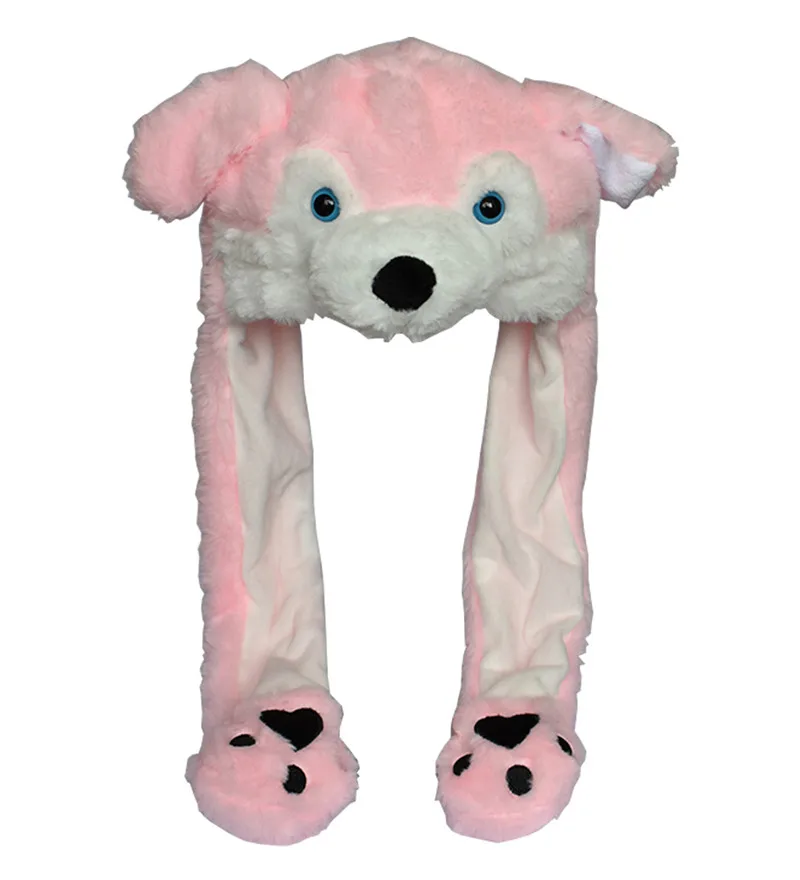 JOYHY Ear Moving Cute Plush Grey Wolf Animal Hats with Paws for Adults Teenagers Kids Boys Girls Costume Winter Beanie Caps view 6