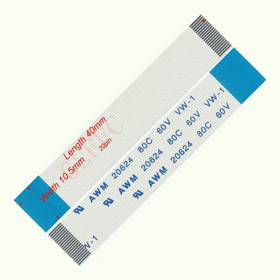 20pin 0.5 الملعب 40 مللي متر-120 مللي متر B-نوع مرنة سلك مسطح FFC awm 20624 ROHS ل TTL LCD DVD الكمبيوتر