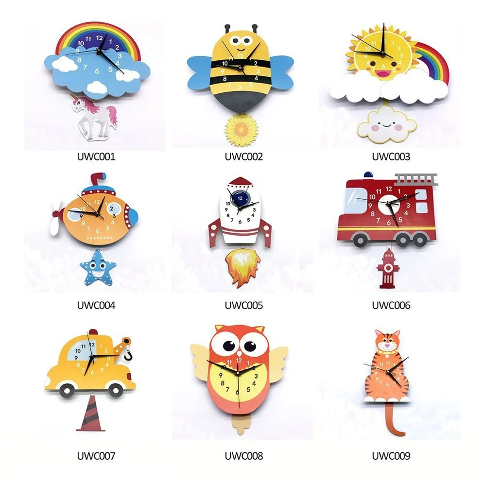 Rocket Wall Clock Pendulum Kids Toys Cartoon DIY Quiet Movement Clocks Wall Home Decor Children Bedroom Baby Inventor Dream Gift