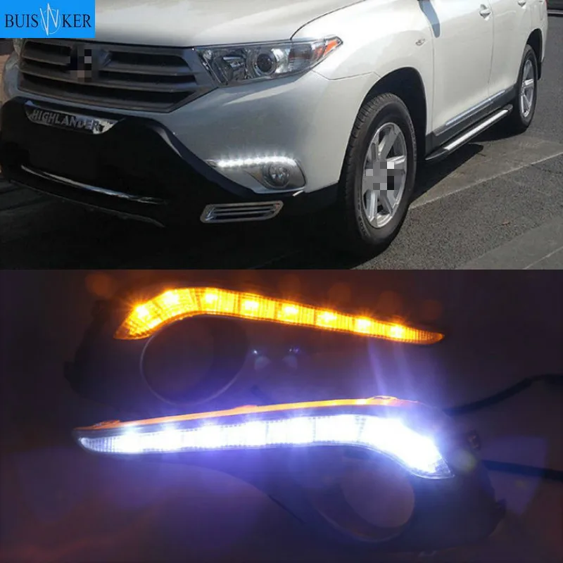 

LED Day Light DRL For Toyota Highlander 2012 2013 2014 Car Daytime Running Light Fog Lamp Cover Holes 12V Car styling