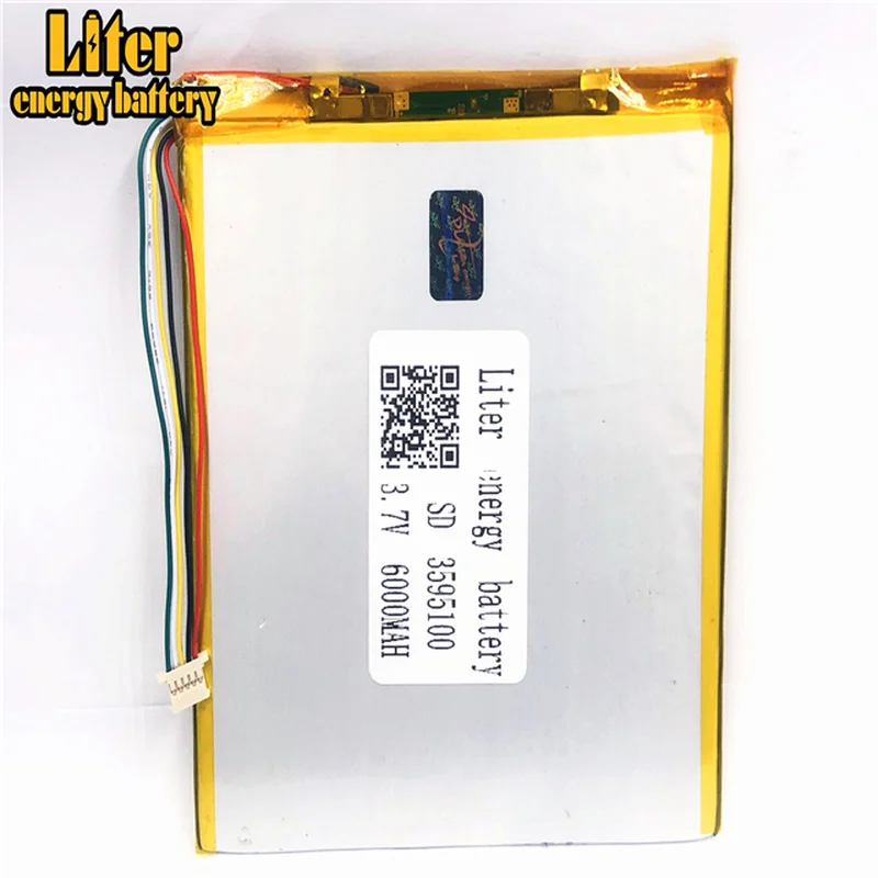 1.0MM 5pin connector PC 3.7 V 3595100 6000mah Rechargeable lipo battery solar li ion polymer lithium battery Tablet PC