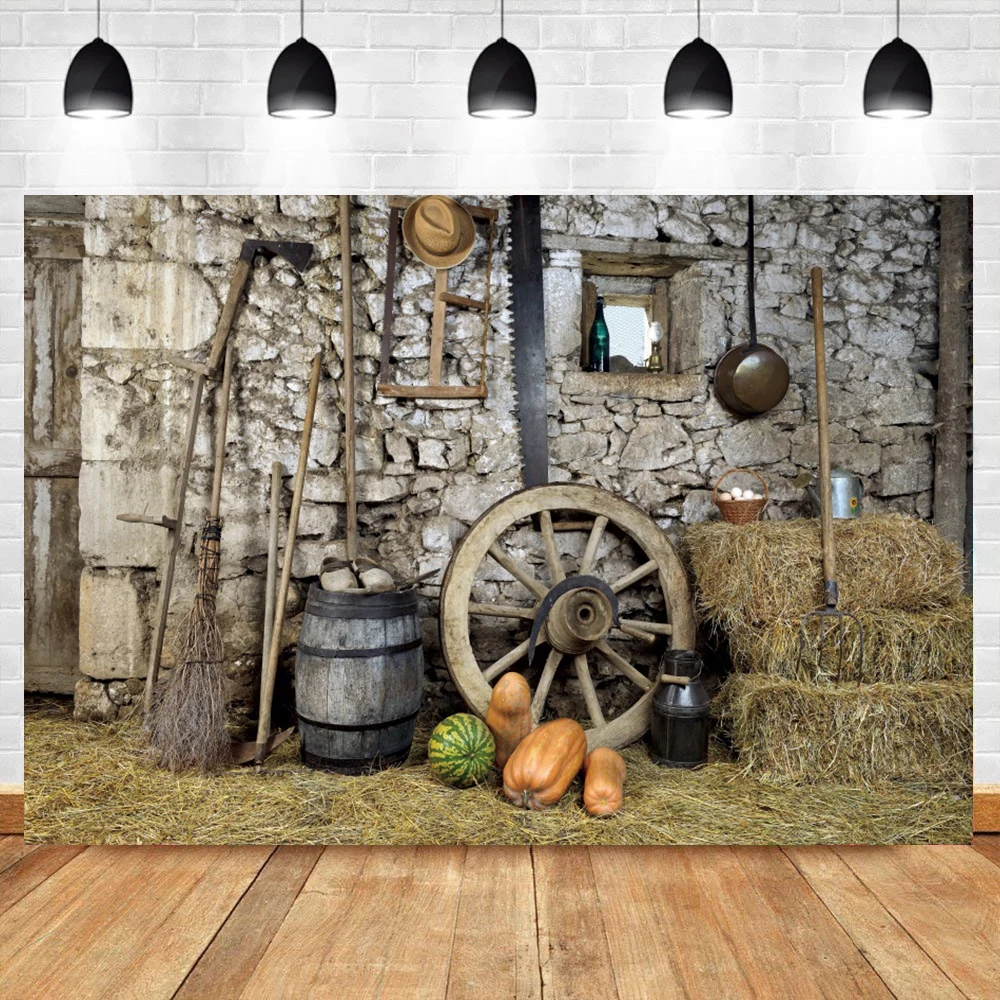 Laeacco Autumn Farm Tools Haystack Harvest Fruit Scene Portrait Photozone Photographic Backdrop Photography Background Photocall