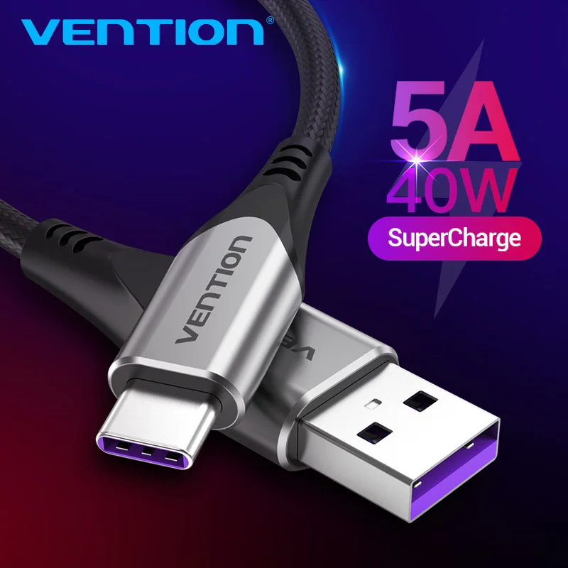 Vention 5A kabel USB typu C do Huawei P40 Pro Mate 30 P30 doładowanie 40W szybkie ładowanie 3A USB-C kabel ładowarki do przewodu telefonicznego