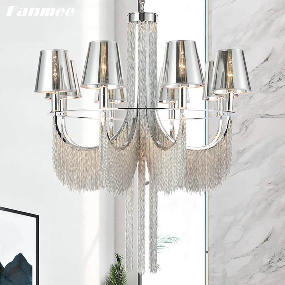 

Luxury Tassel Chandelier Lighting LED Modern Aluminum Chain Living Room Chandelier Lamp Chrome Black Light Fixture for Bedroom