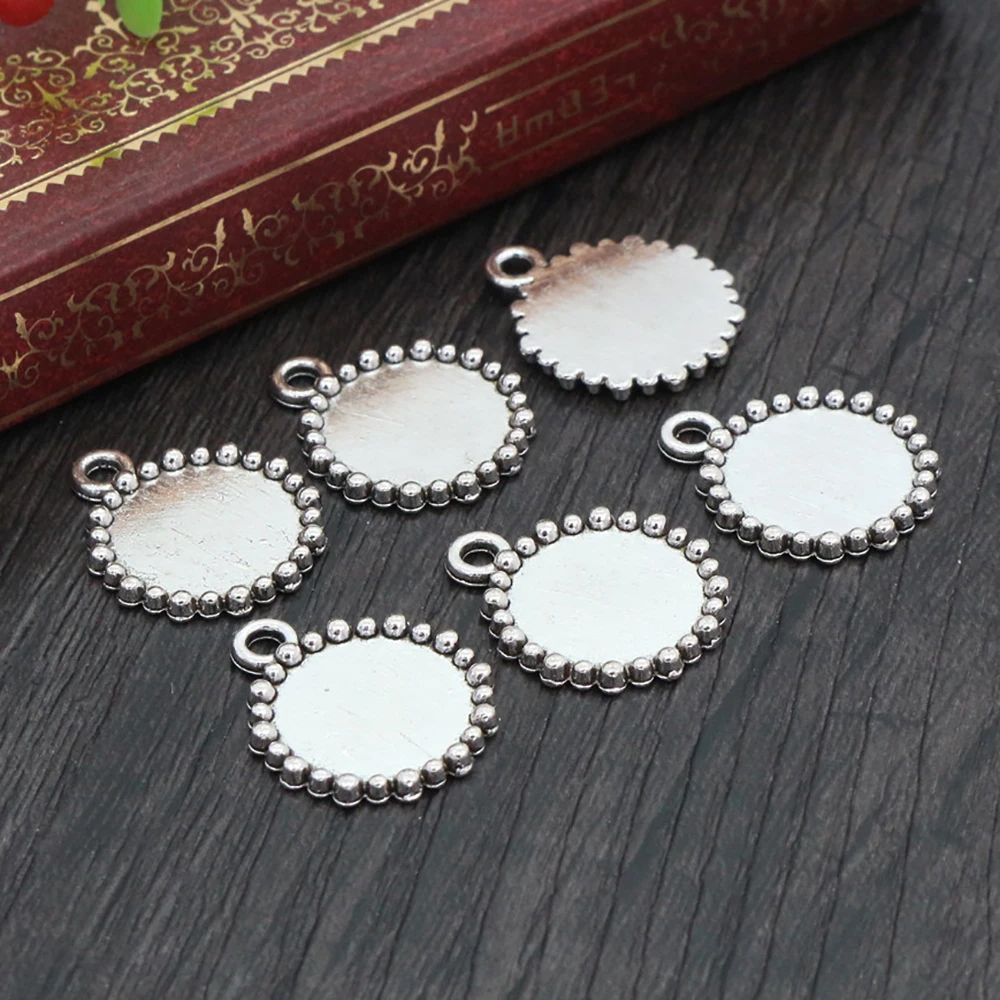 20pcs 12mm Inner Size Antique Bronze Black Silver Plated Simple Style Cabochon Base Cameo Setting Charms Pendant