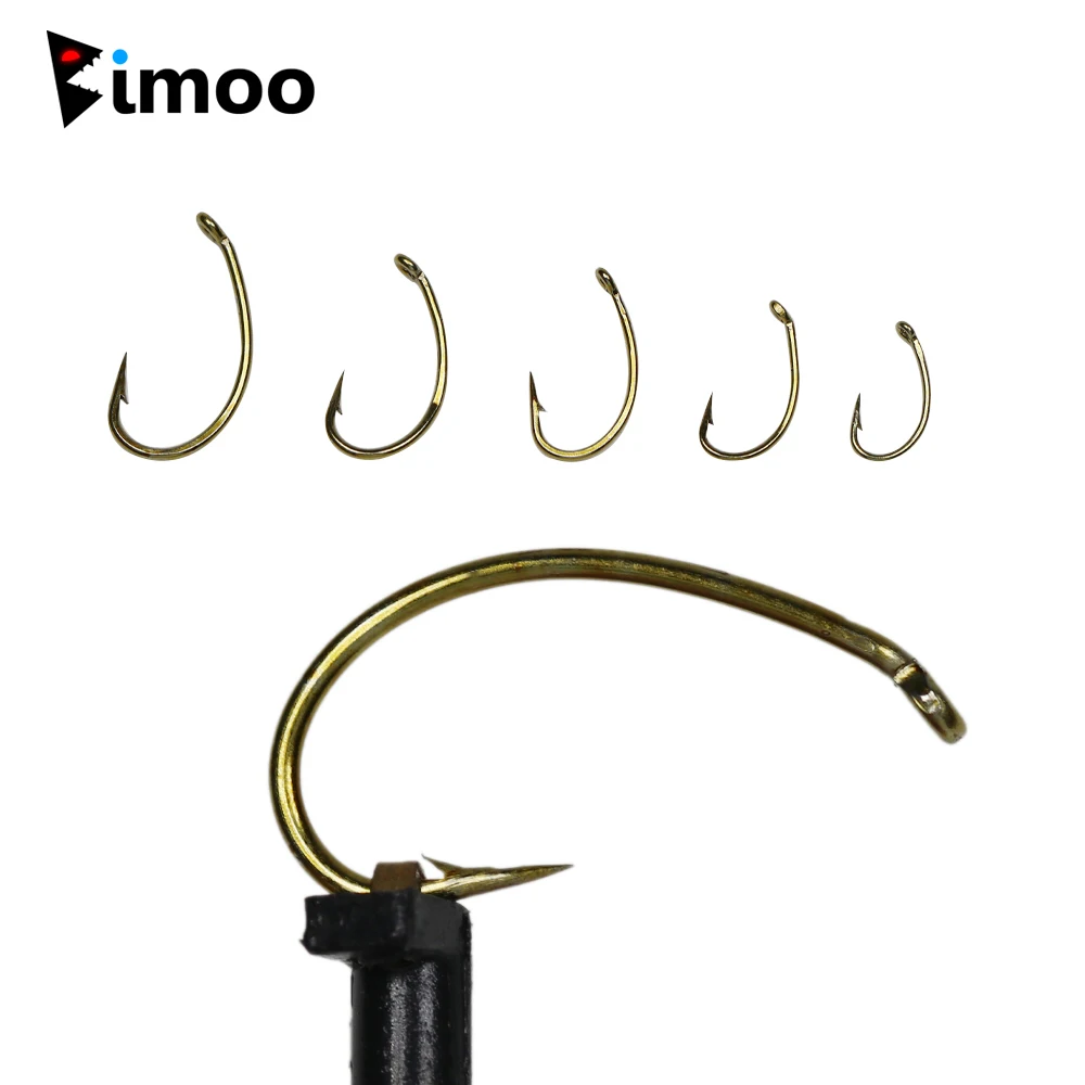 Bimoo 500PCS #8 - #16 Down Eye Curved Shank Bronzed Fly Tying Hook for Scud Shrimp Grubs Pupae San Juan Worms Nymphs Fish Hook