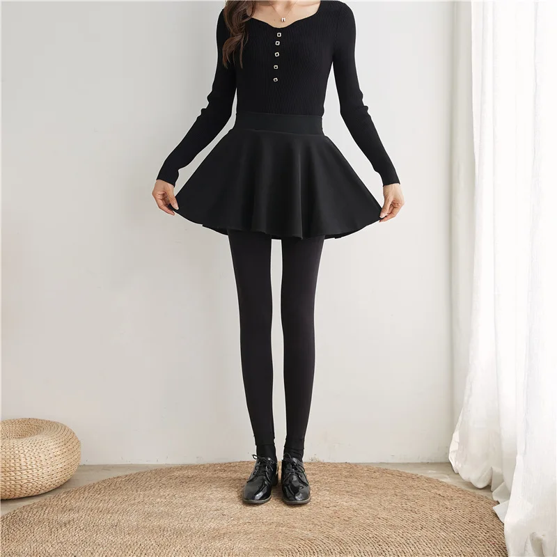 

Autumn Winter Women Two Pieces Mini Skirts With Pants Girls Spring High Waist Above Knee A-Line Short Legging Skirt DS373